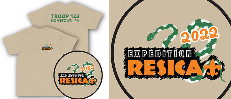 Short Sleeved T-Shirt with speckled snake and 'Expedition Resica'