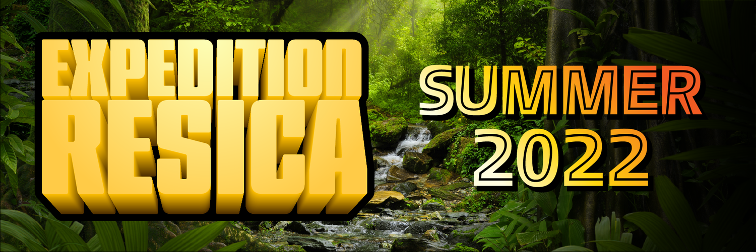 'Expedition Resica - Summer 2022' on a rainforest background